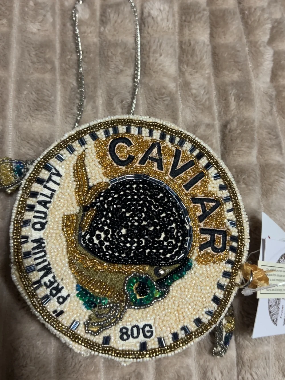 NWT from India to you - Beaded Caviar Novelty bag with gold chain strap